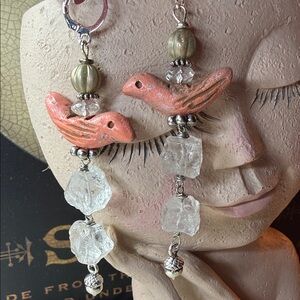 Bird & raw quartz crystal drop Earrings